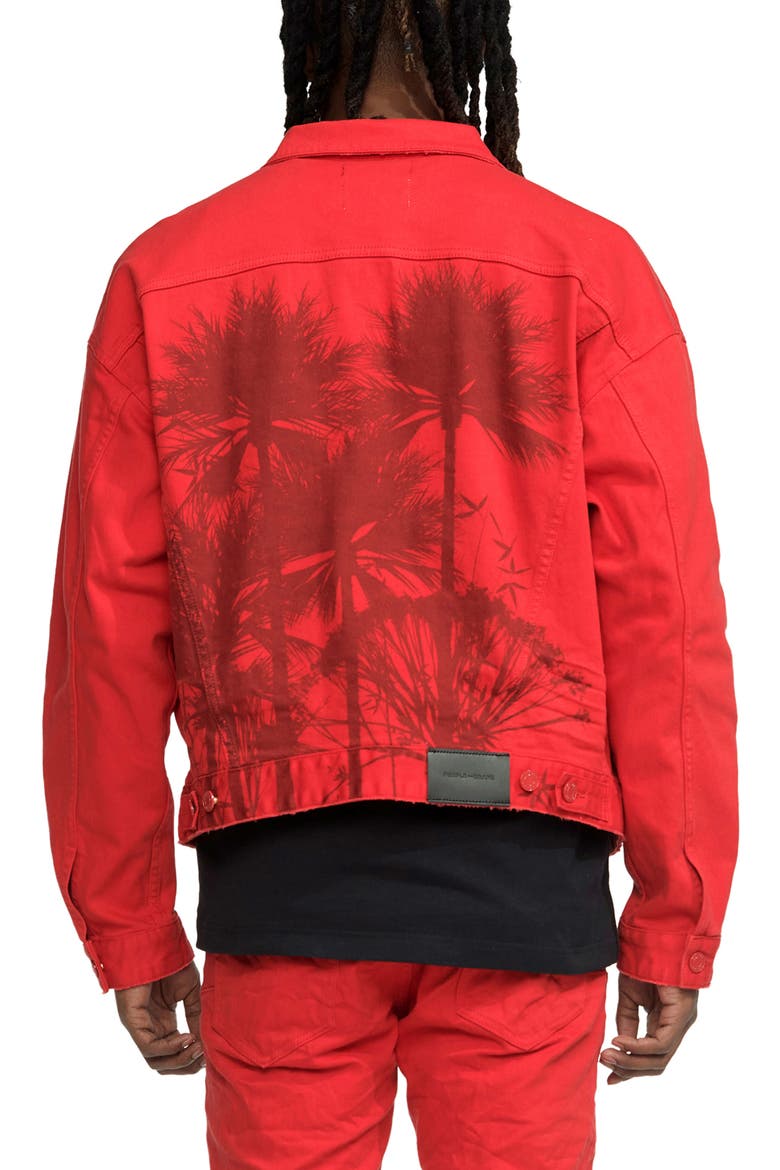 Lava Palms Oversize Stretch Denim Trucker Jacket, Alternate, color, RED