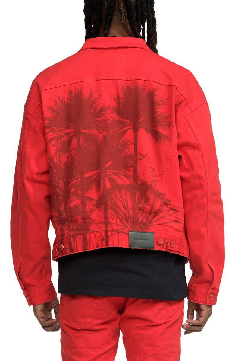 PURPLE BRAND Lava Palms Oversize Stretch Denim Trucker Jacket, Alternate, color, Red