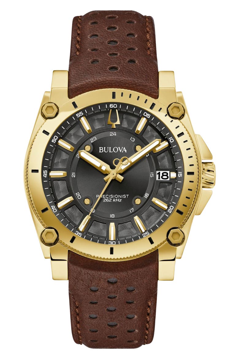 Icon Leather Strap Watch, 40mm, Main, color, BROWN