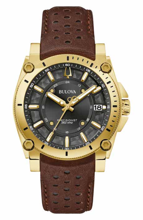 BULOVA Icon Leather Strap Watch, 40mm