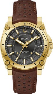 BULOVA Icon Leather Strap Watch, 40mm