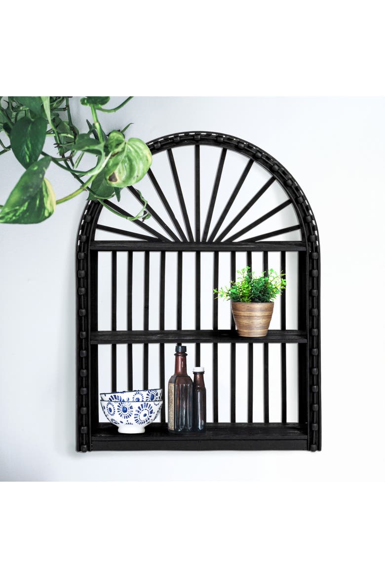 Arched wood and Wood Wall Shelf, Black, Alternate, color, Black