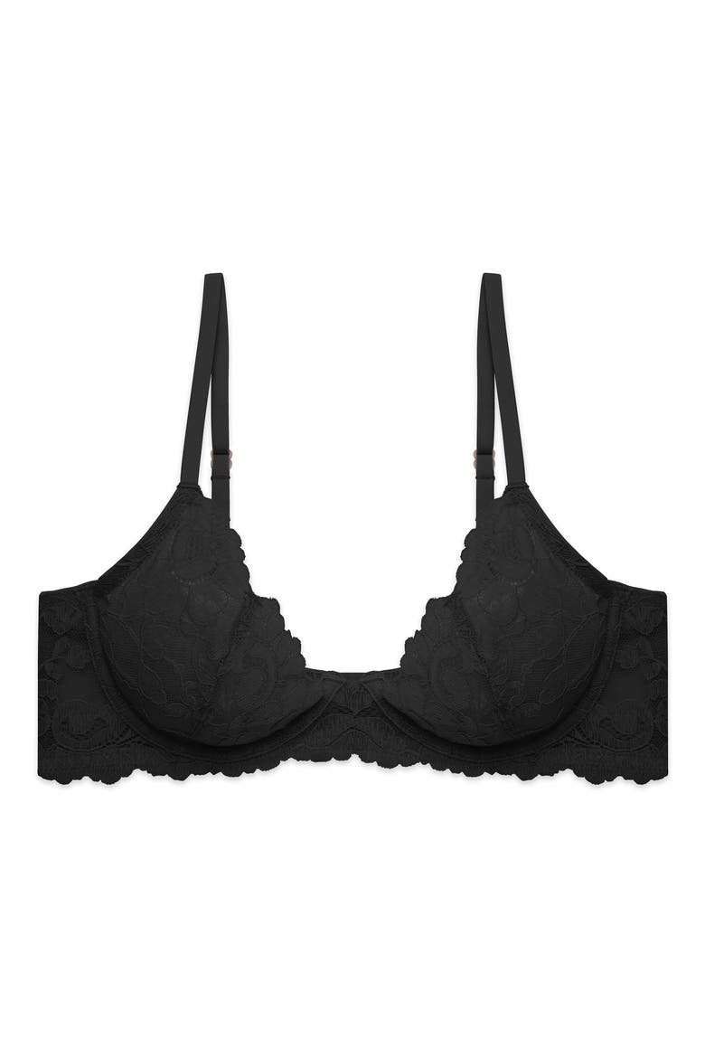Peony Unlined Lace Underwire Bra, Alternate, color, BLACK
