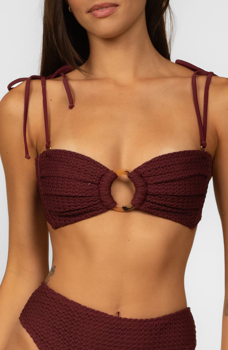 MONTCE Tori Ties Bandeau Bikini Top, Main, color, Maroon Crochet
