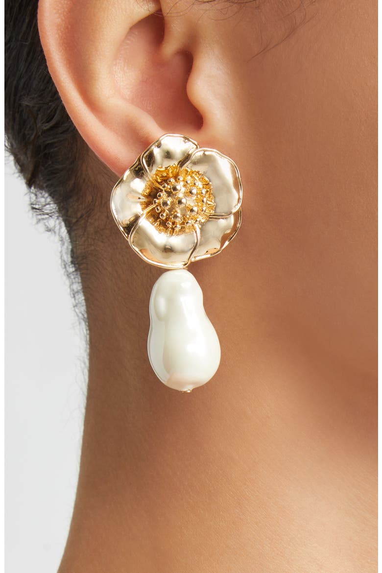 Flower & Faux Pearl Drop Earrings, Alternate, color, MULTI-COLOR