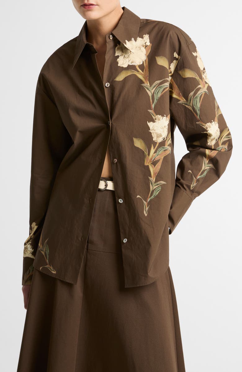 Vince Iris Print Shirt, Main, color, Dark Bark
