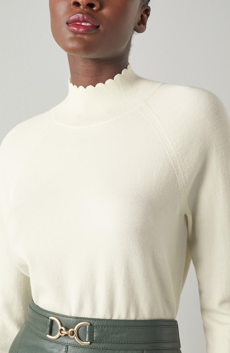LK Bennett Betty Scallop Turtleneck Merino Wool Sweater, Alternate, color, Cream