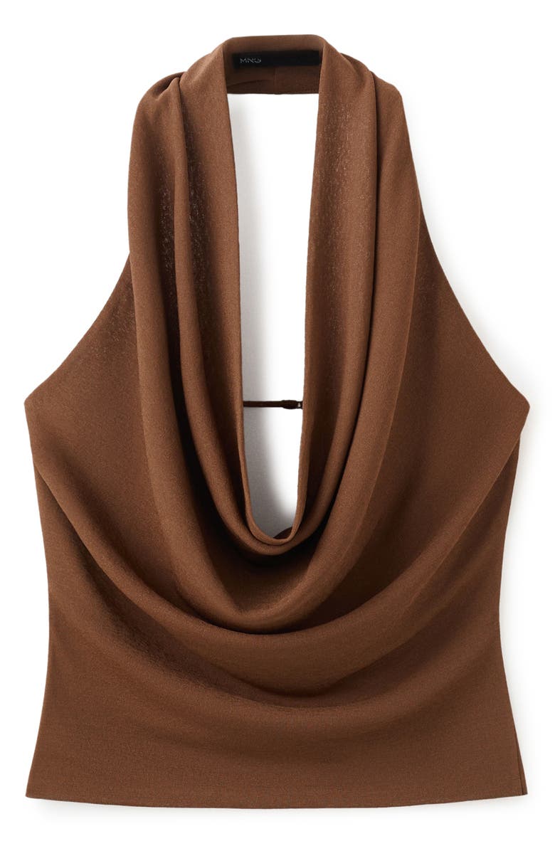 MANGO Coris Draped Halter Top, Alternate, color, Brown