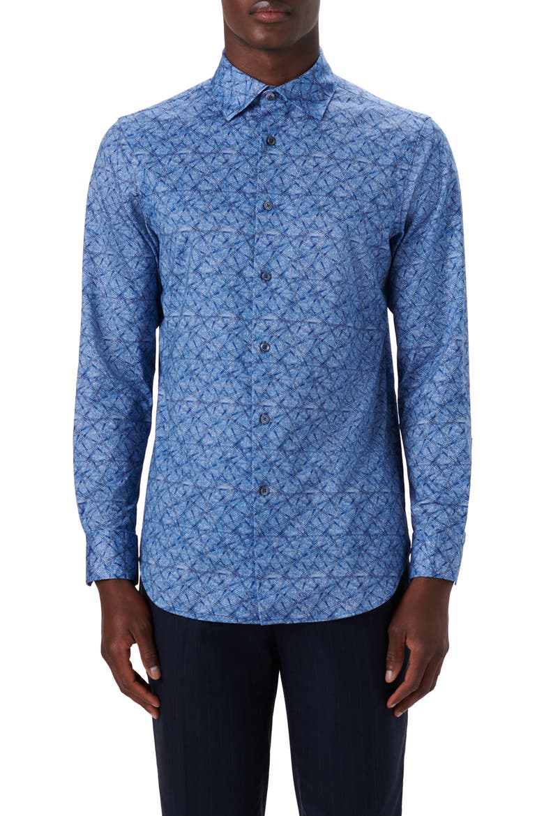 OoohCotton® Abstract Print Button-Up Shirt, Main, color, CLASSIC BLUE