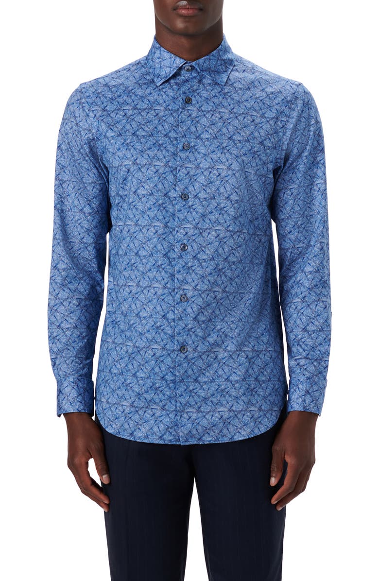 Bugatchi OoohCotton<sup>®</sup> Abstract Print Button-Up Shirt, Main, color, 