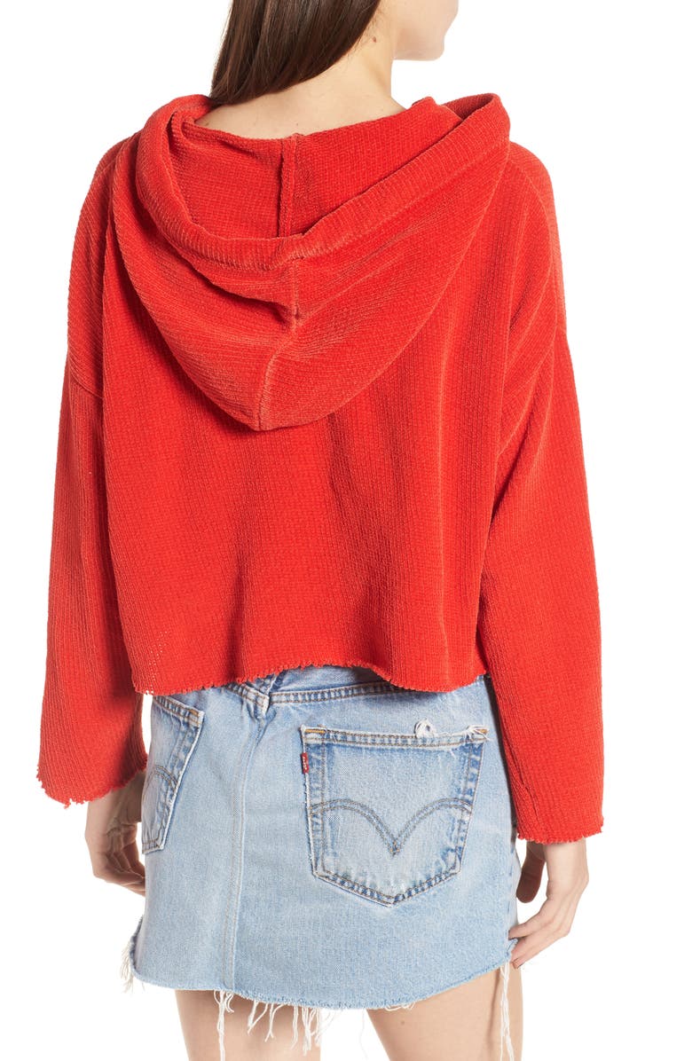 KENDALL + KYLIE Chenille Crop Hoodie, Alternate, color, 