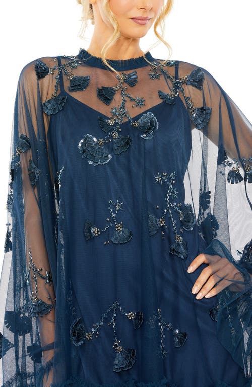 Mac Duggal Embellished Long Flare Sleeve Trapeze Mini Dress In Twilight
