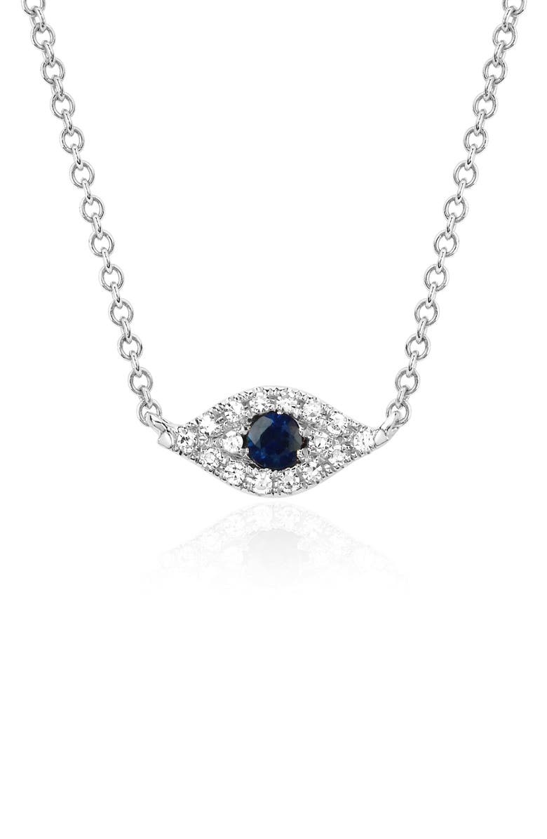 EF Collection Diamond & Sapphire Evil Eye Choker Necklace, Main, color, 14K White Gold