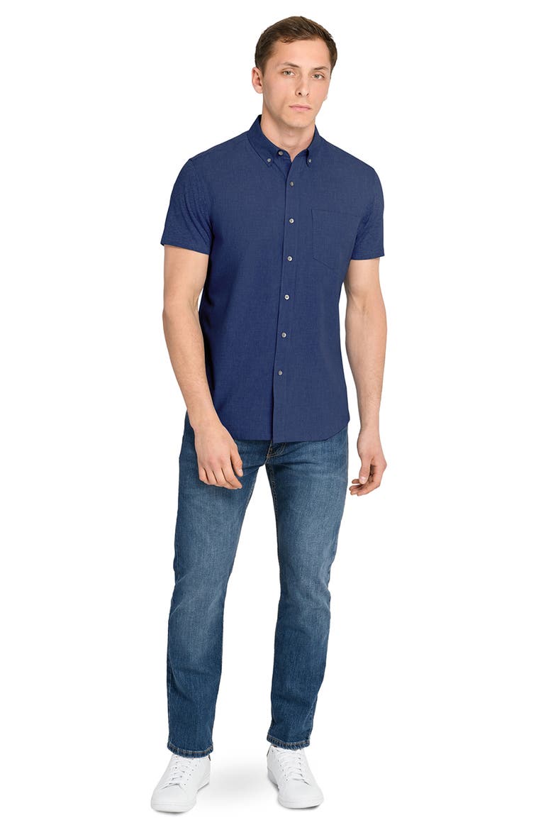 Reworked Slim Fit Solid Short Sleeve Cotton Button-Down Shirt, Alternate, color, NAVY