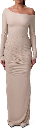 chinese dress ladies Winter Wonder Off-Shoulder Knit Maxi Dress Mocha Selfie Leslie