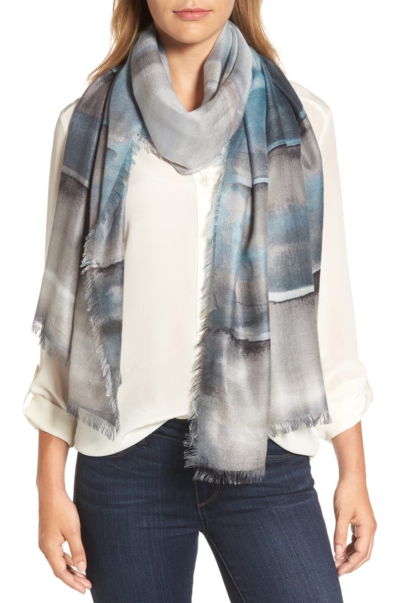 Nordstrom Artist's Landscape Cashmere & Silk Scarf, Main, color, 