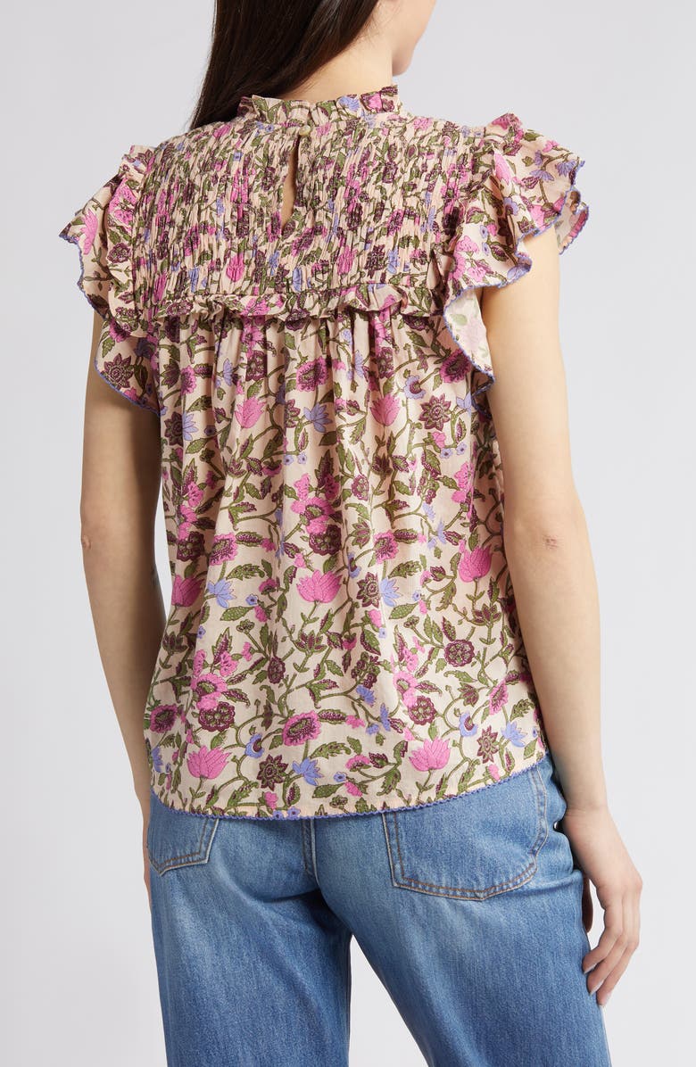 Cleobella Virginia Floral Print Smocked Ruffle Organic Cotton Top, Alternate, color, 