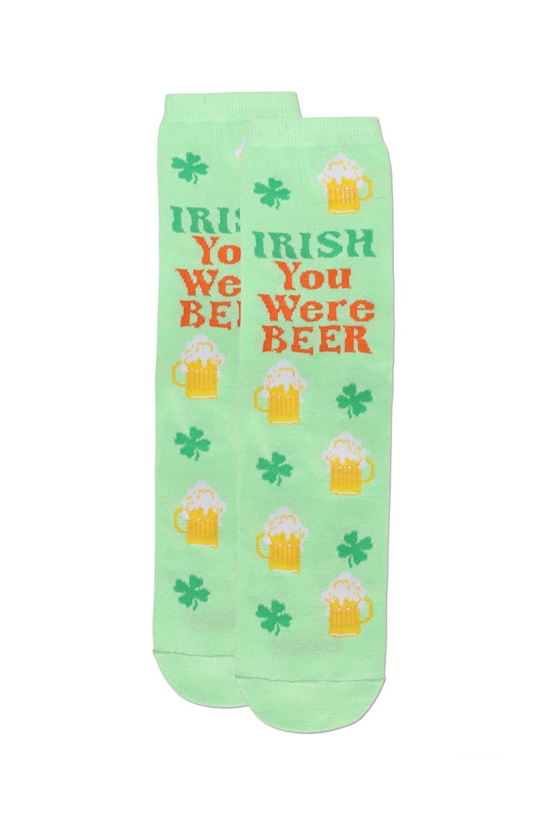 Big Kid's Irish You Were Beer Greeting Card Crew Socks, Alternate, color, Lime
