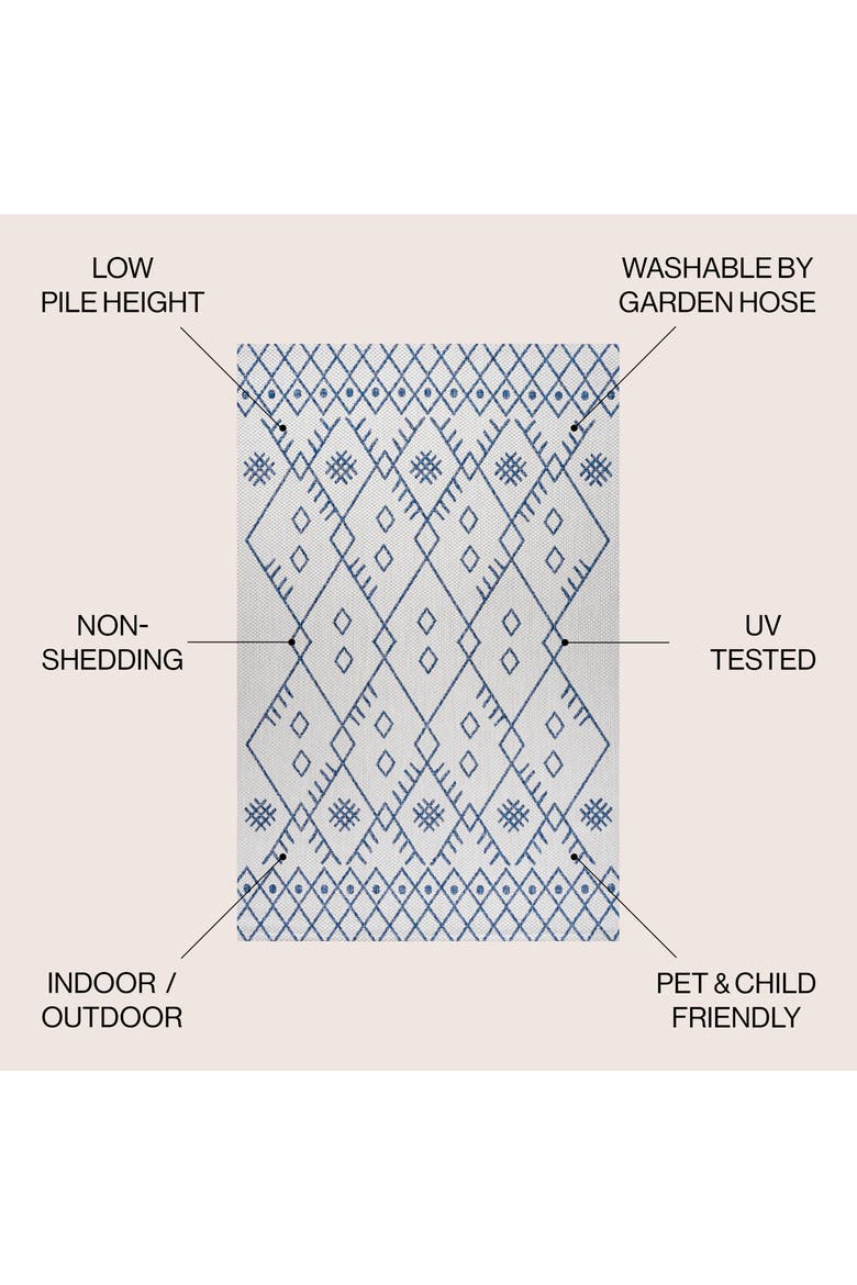 Boho Moroccan Indoor/Outdoor Area Rug, Alternate, color, Ivory/Navy