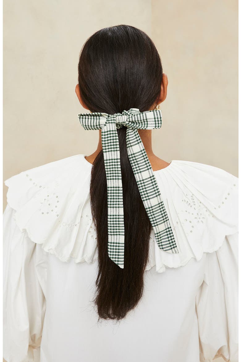 Dee Set of 2 Bow Scrunchies, Alternate, color, TEA ROSE/ EMERALD PLAID