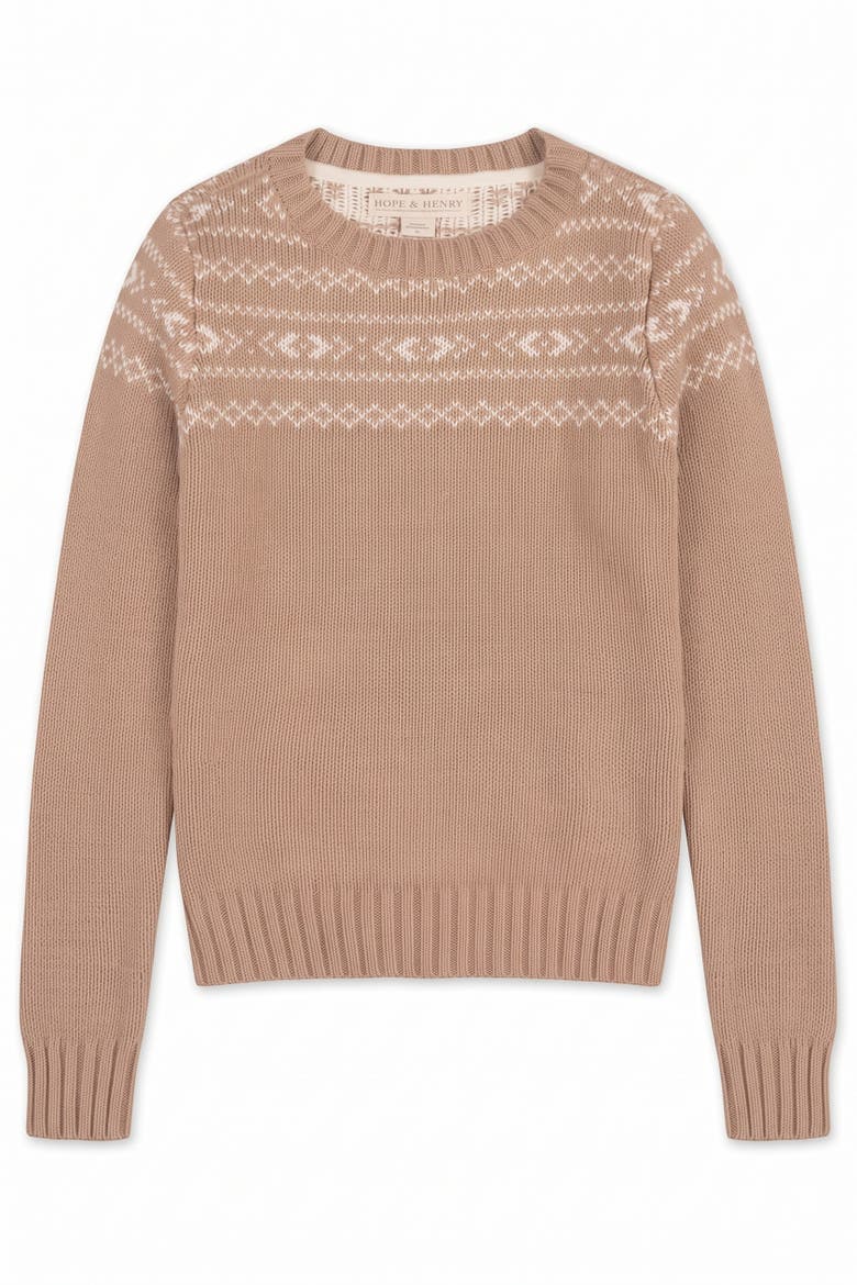 Kids' Organic Cotton Crewneck Sweater, Main, color, Camel Fair Isle