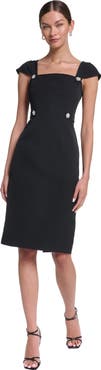 HALSTON Cap Sleeve Crepe Midi Dress