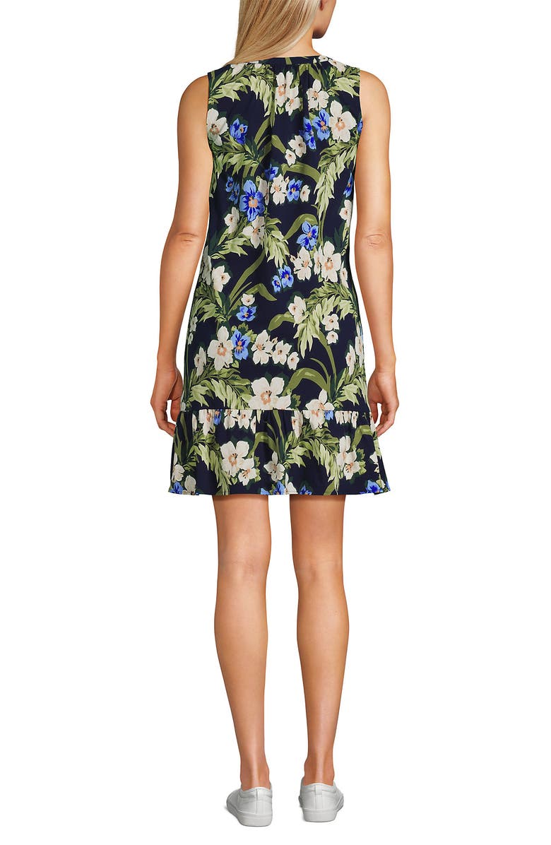 Lands' End Sleeveless Cotton Jersey Notch Neck Flounce Dress, Alternate, color, Deep Sea/Blue Floral Tropic