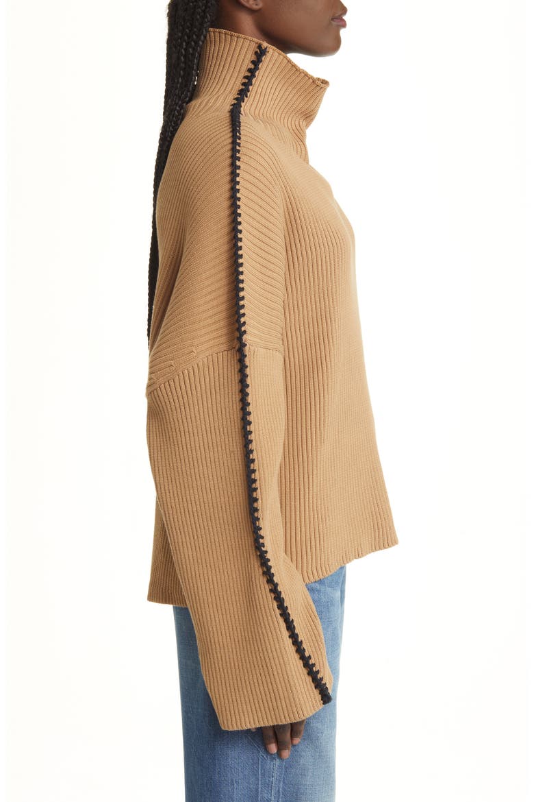 Ally Whipstitch Detail Mock Neck Sweater, Alternate, color, KHAKI