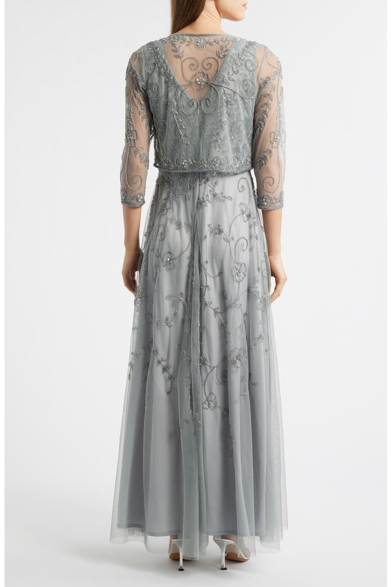 Beaded Mesh Gown with Jacket, Alternate, color, BLUE 400