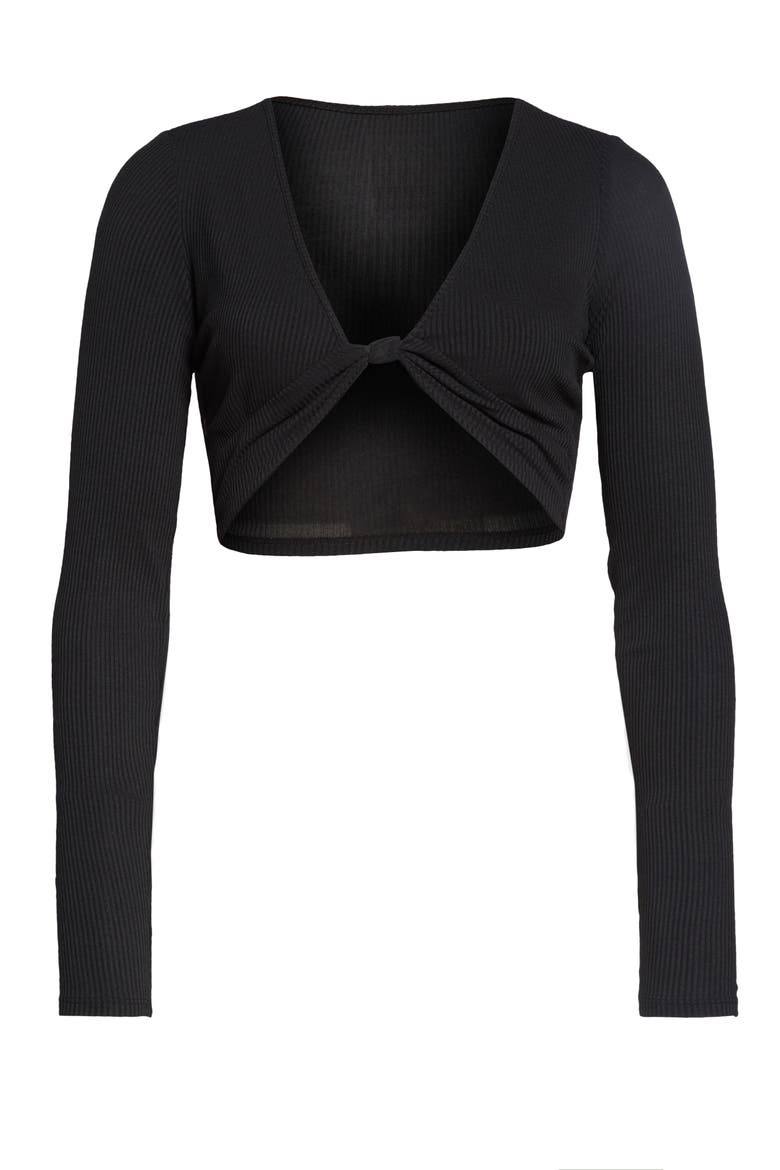 Knot Long Sleeve Rib Top, Alternate, color, BLACK