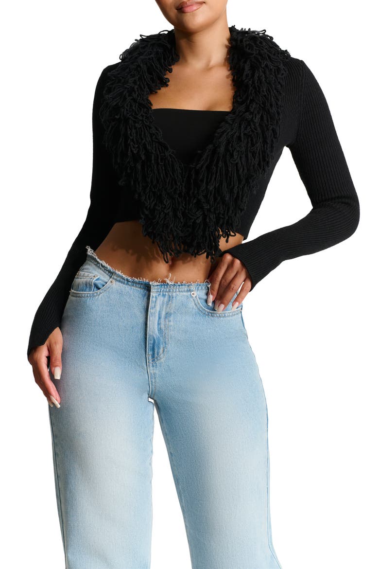 Fringe Crop Cardigan, Main, color, BLACK