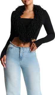 Naked Wardrobe Fringe Crop Cardigan