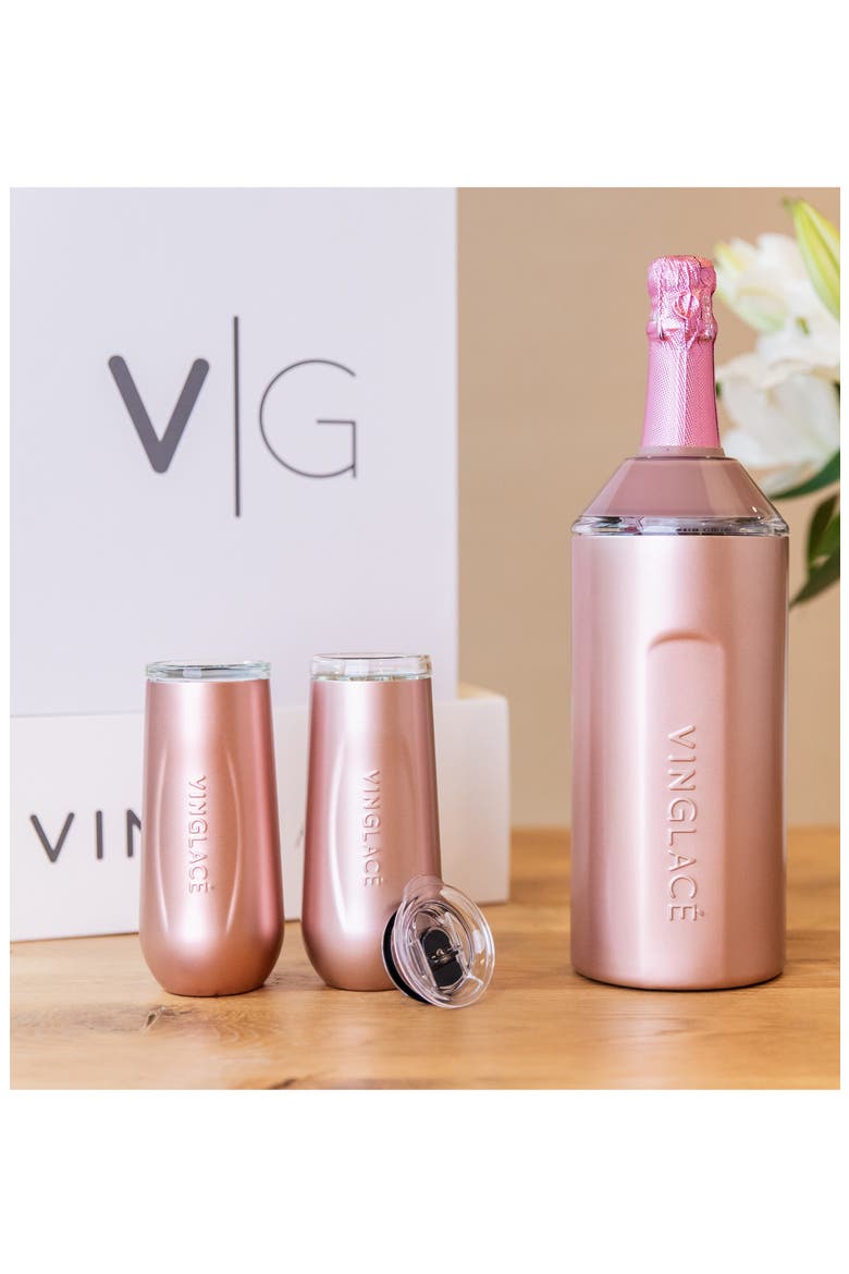 Stainless Steel & Glass Champagne Gift Set, Alternate, color, ROSE GOLD