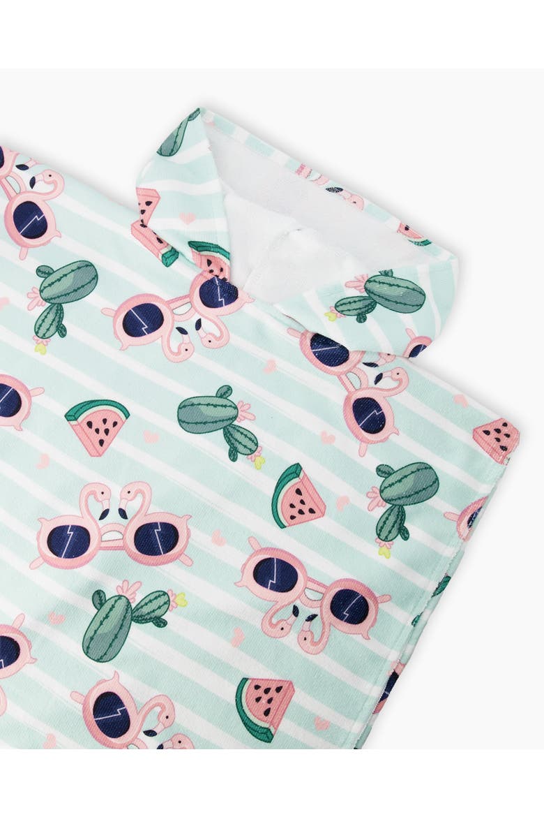 Hooded Flamingo and Cactus Beach Towel, Alternate, color, Blue Flamingo and Cactus Print