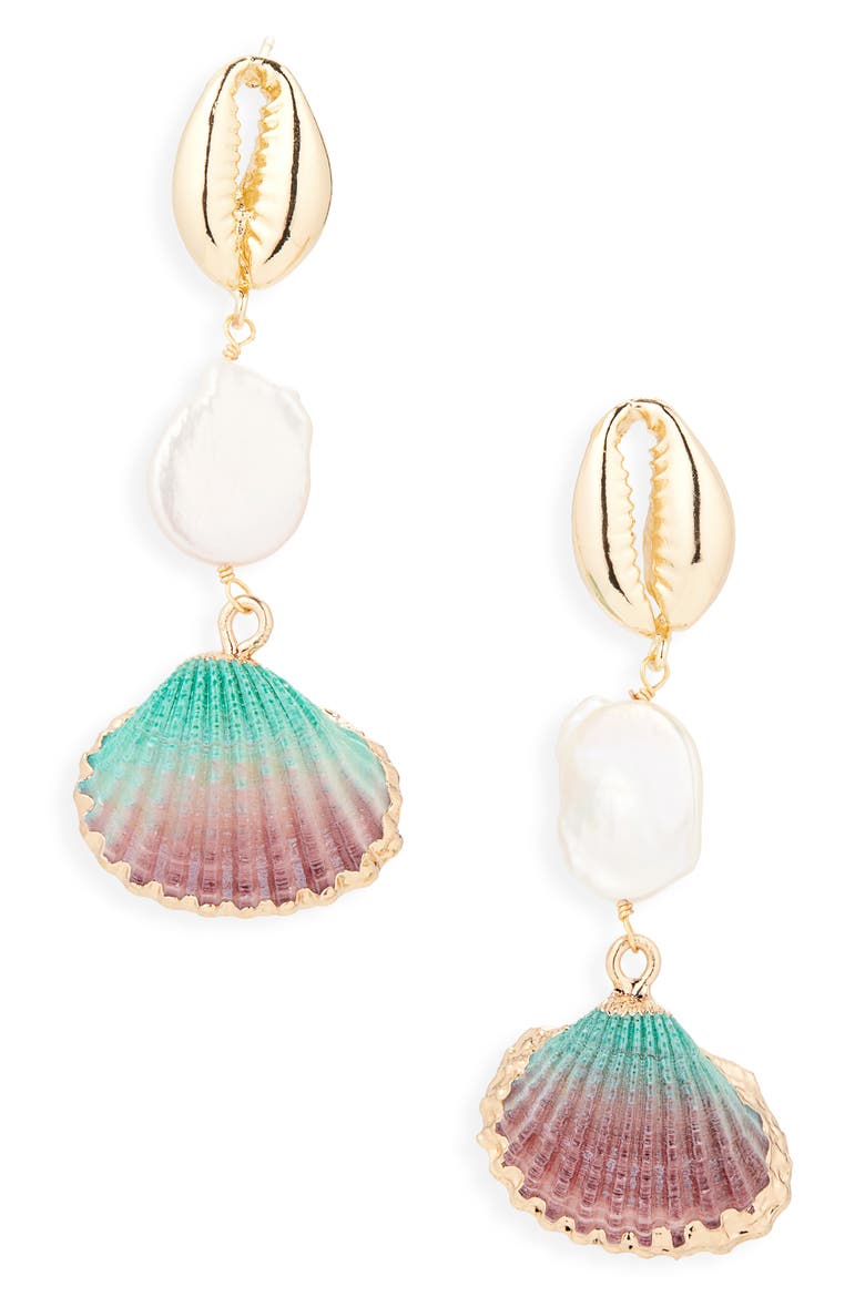 Freshwater Pearl Shell Drop Earrings, Main, color, BLUE/ MULTI