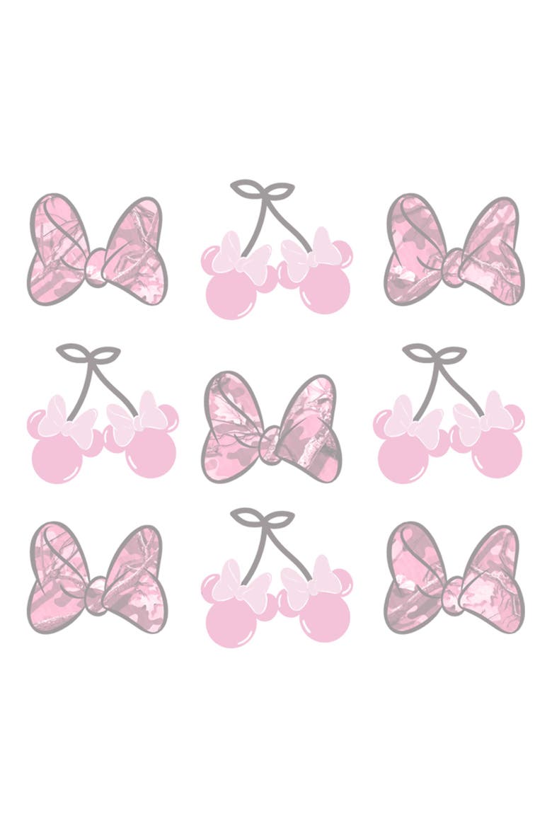 Girl's Minnie Mouse Camouflage Bows and Cherries  Graphic T-Shirt, Alternate, color, White