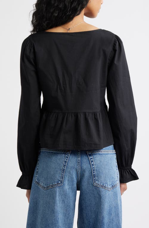 Bp. Tie Front Scoop Neck Cotton Poplin Peplum Top In Black