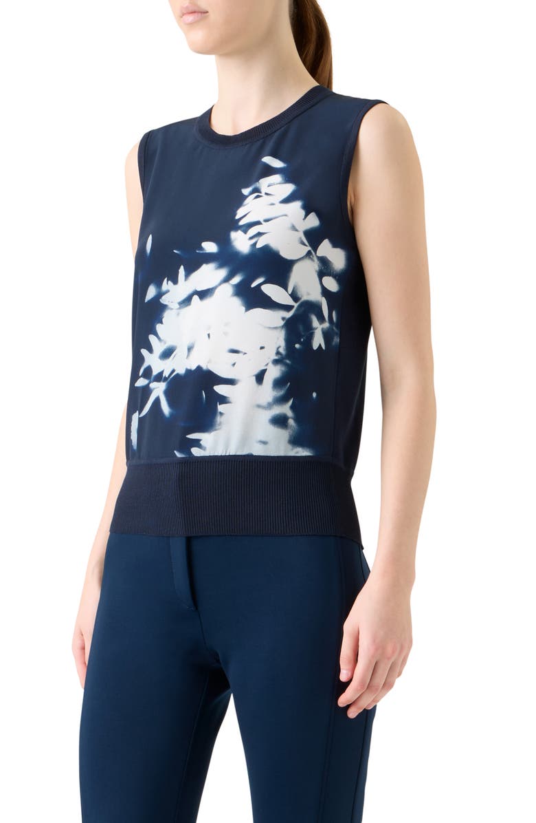 Akris Wildflower Print Sleeveless Silk Sweater, Alternate, color, Navy-Ecru