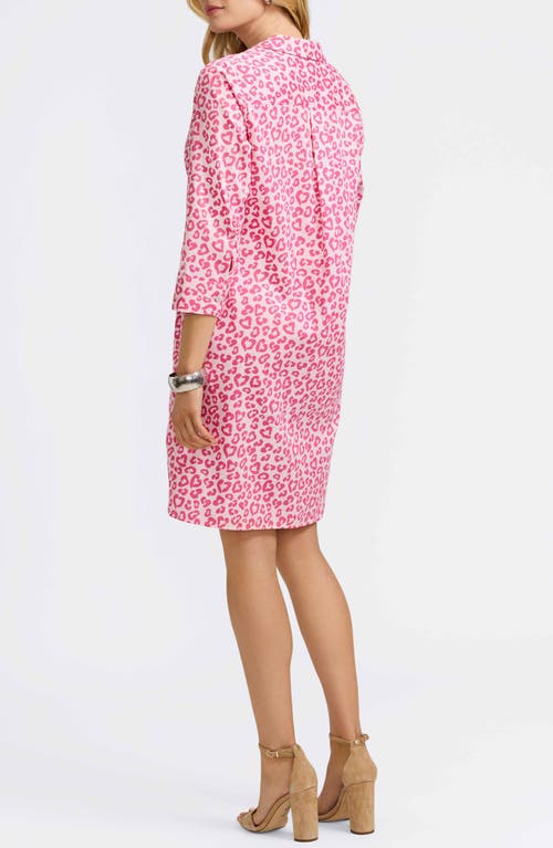 Foxcroft Sloane Leopard Print Shirtdress In Pink Flambe Multi