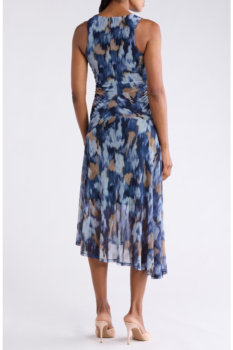 Sleeveless Asymmetric Hem Mesh Midi Dress, Alternate, color, NAVY/ DENIM/ TAN