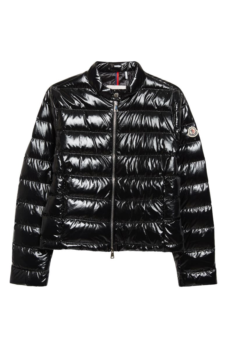Moncler Papillon Crop Lacquered Nylon Puffer Jacket, Main, color, Black