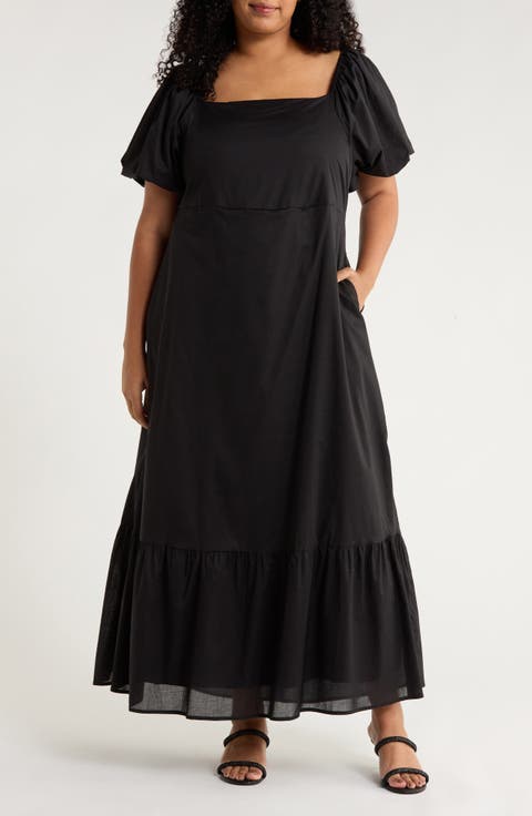 Coraly Xena Puff Sleeve Cotton Maxi Dress (Plus)