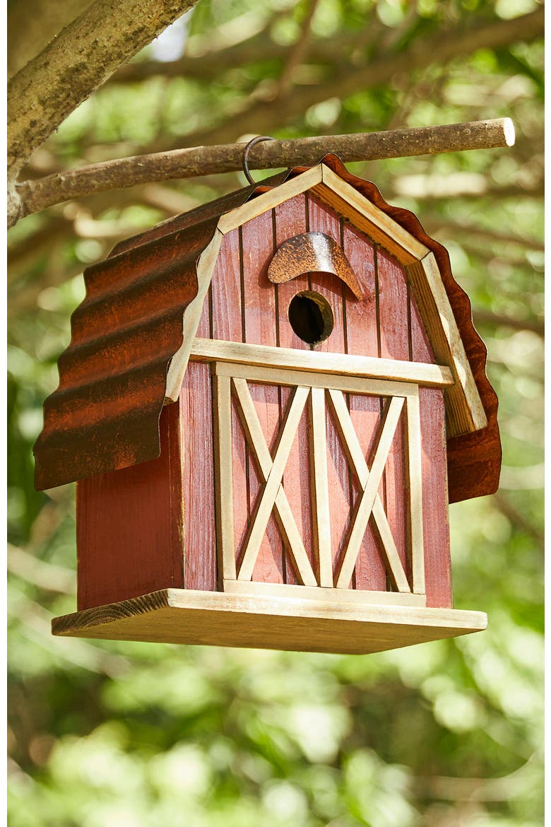 10.25"H Rustic Solid Wood Barn Birdhouse, Alternate, color, Red