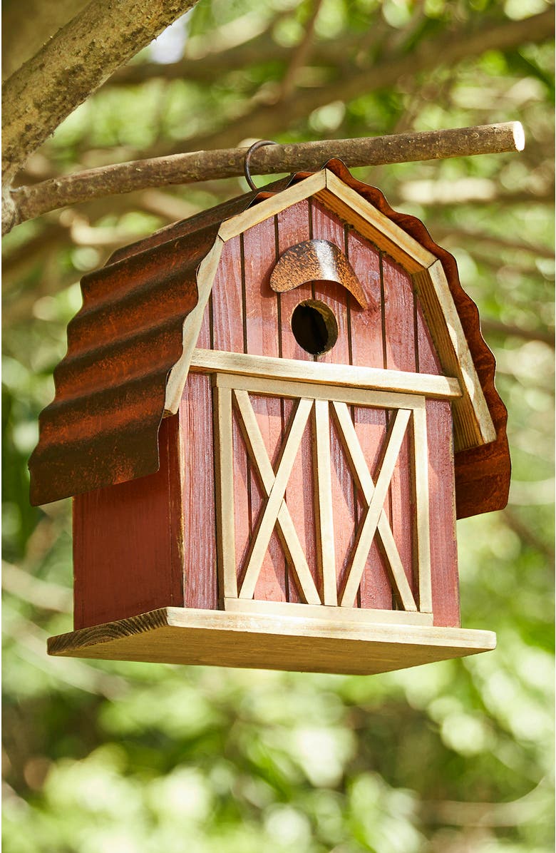 Glitzhome 10.25"H Rustic Solid Wood Barn Birdhouse, Alternate, color, Red