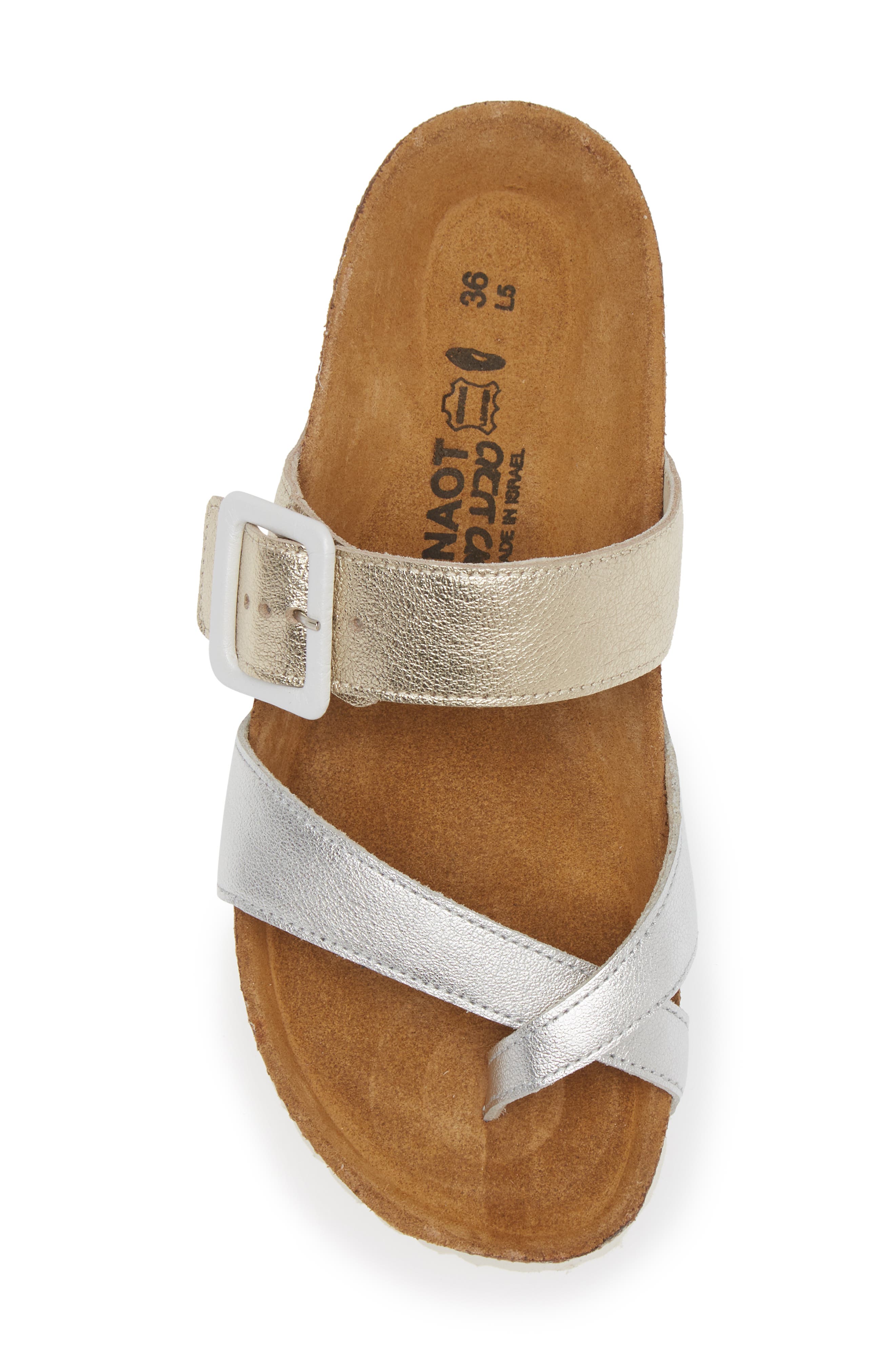 Naot Fresno Slide Sandal, Alternate, color, Silver/ Gold Leather