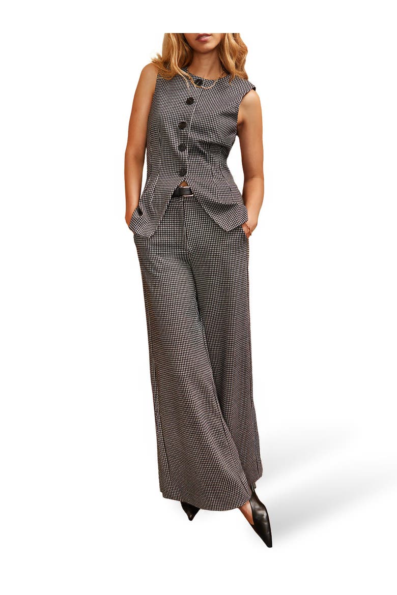 Tailored Wide Leg Houndstooth Trousers, Alternate, color, Grey