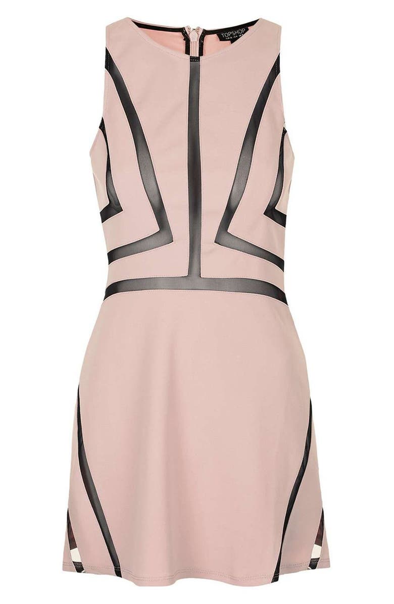 Topshop Mesh Contrast Sleeveless A-Line Dress, Alternate, color, Light Pink Multi