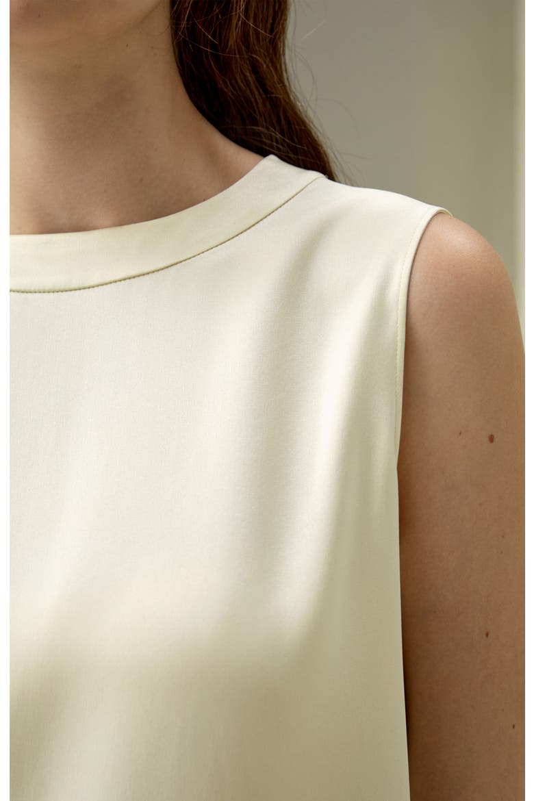 Women's Sleeveless Round Neck Silk Top, Alternate, color, Lily White