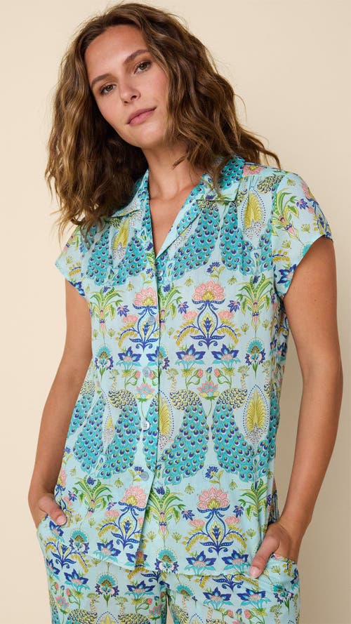 The Cat's Pajamas Voile Capri Pajama Set In Peacock In Blue