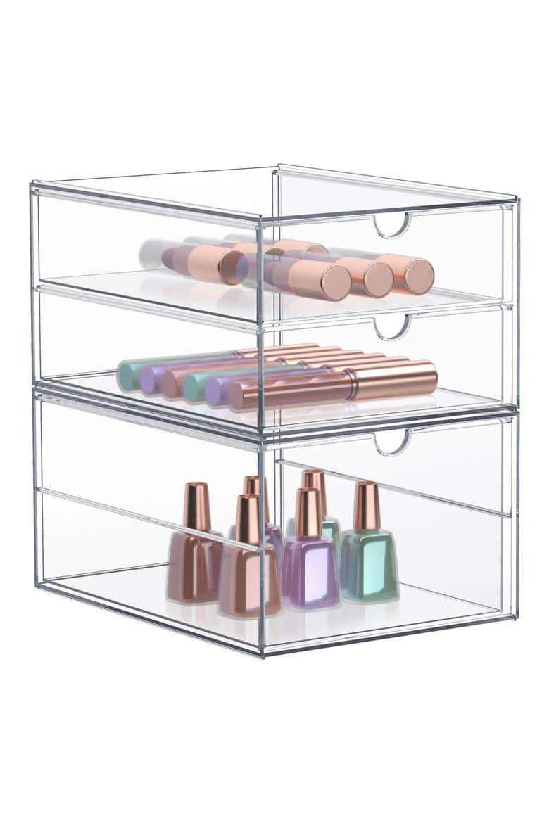 Clear Acrylic Three-Drawer Cosmetics Organizer, Main, color, CLEAR